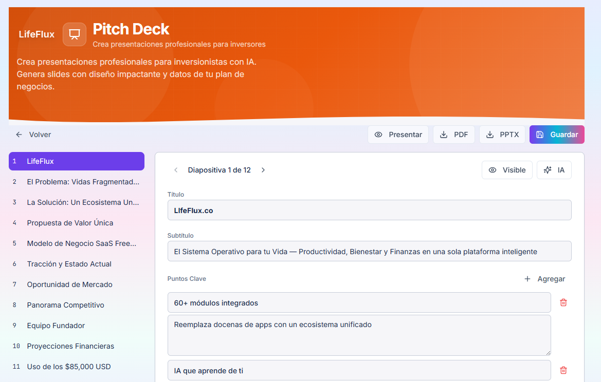 Pitch Deck para Inversionistas con IA